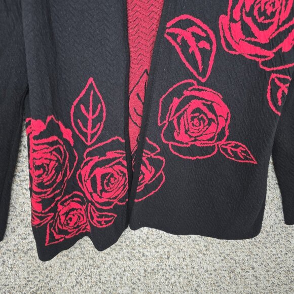 Chicos Cardigan Womens 0 US Small Black Red Floral Open Front Knit Casual Ladies - Picture 5 of 7